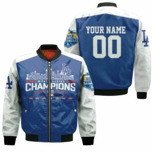 Los Angeles Dodgers Team Name World Series Champions 3D Personalized Bomber Jacket Model 3444