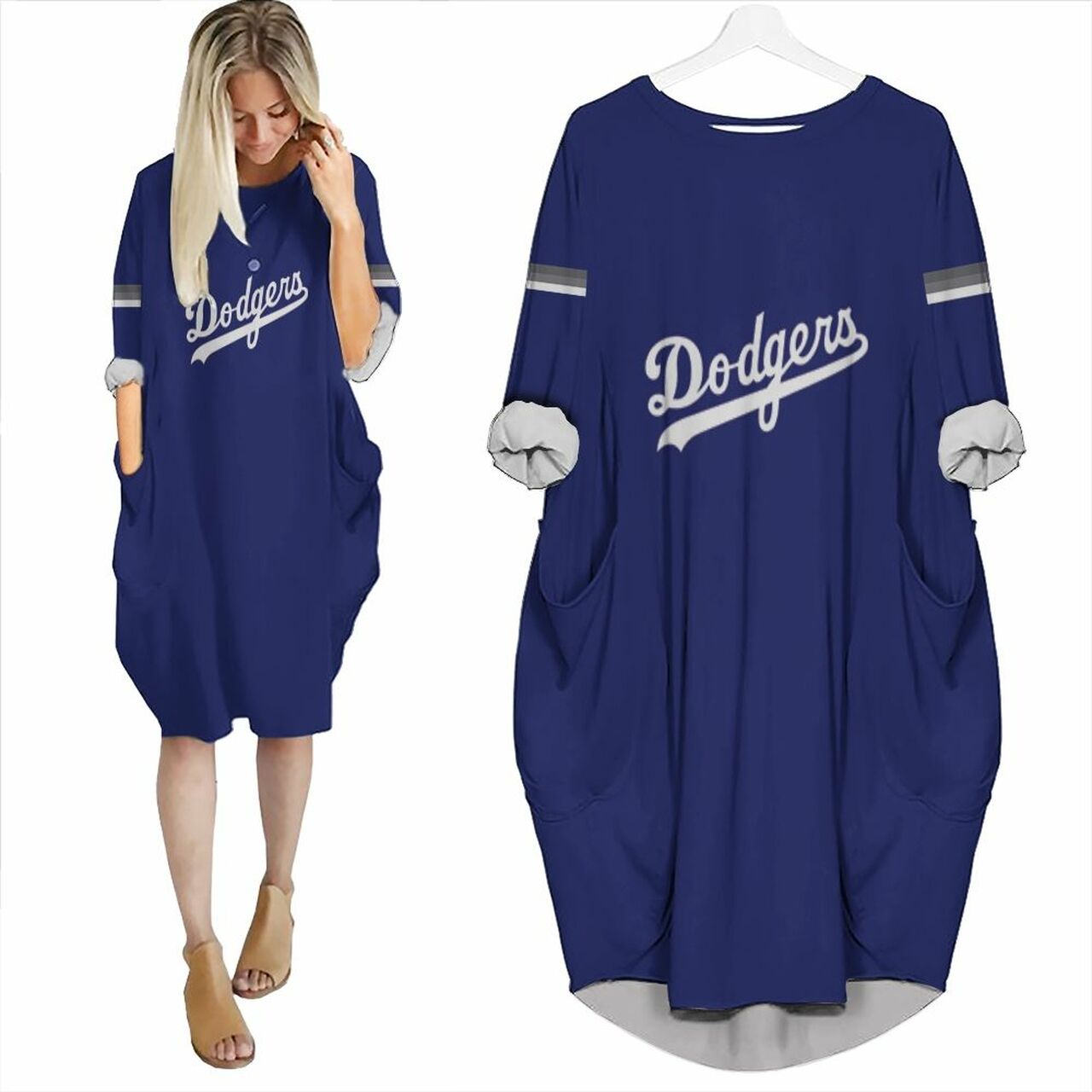 Los Angeles Dodgers Royal Jersey Inspired Style Batwing Pocket Dress